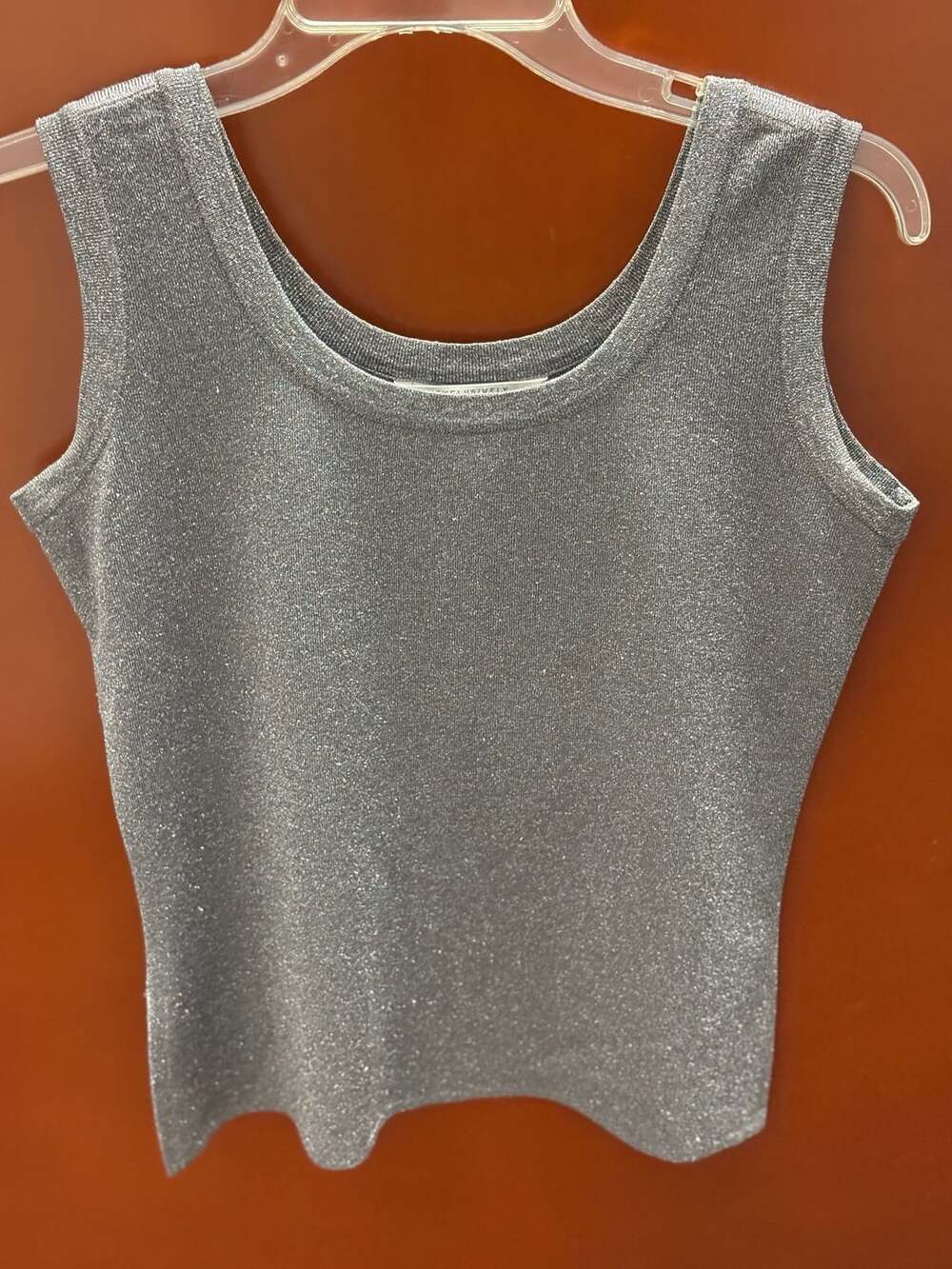 Misook Petite Tank Top Size XS Silver Shimmer Metallic Knit Y2K Disco